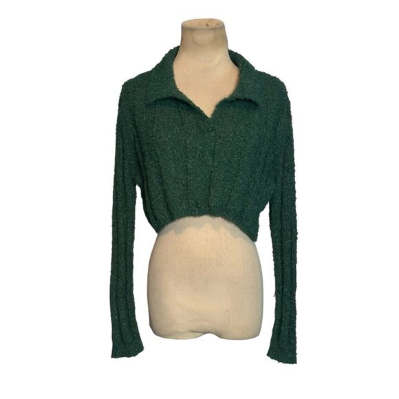 Double Zero green knit long sleeves crop sweater size Medium - Picture 1 of 10